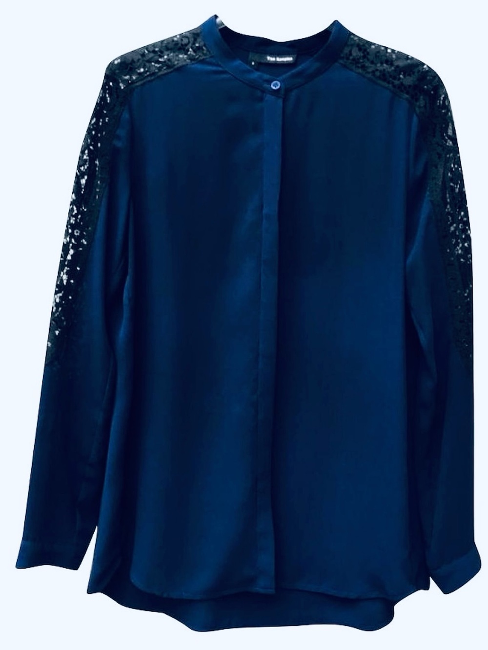 The Kooples Navy Lace-Trimmed V-Neck Blouse